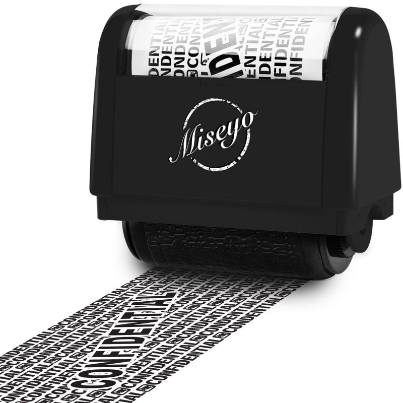 Miseyo Wide Roller Stamp Identity Theft Stamp 1.5 Inch Perfect for Privacy Protection - Black - Image 1